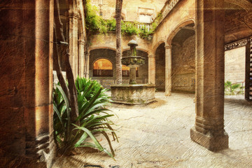 typical patio in Spain - picture in artistic retro style.