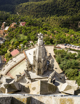 view of roof of church on Tibidabo hill. Barcelona. Spain.