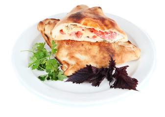 Pizza calzone on table isolated on white