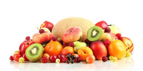 Assortment of juicy fruits, isolated on white