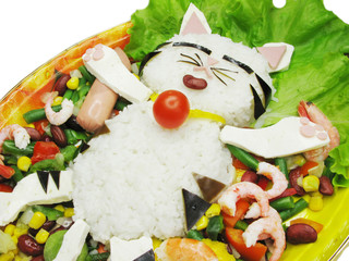 creative food rice meal with vegetables and shrimps