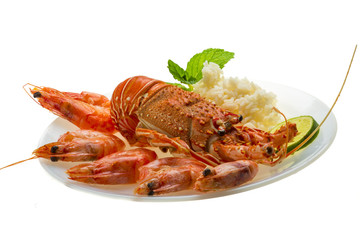 Spiny lobster, shrimps and rice