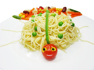 creative pasta food lady-bird shape