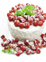 dairy pudding dessert with wild strawberry berries