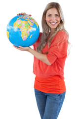 Woman holding a globe
