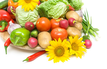 vegetables and sunflower close-up