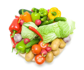 Vegetables on a white background - top view