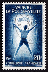 Postage stamp France 1959 Polio Victim Holding Crutches