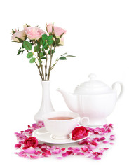 Rose tea isolated on white