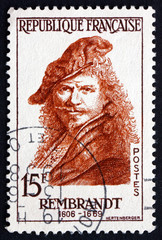 Postage stamp France 1957 Rembrandt, Dutch Painter, Portrait