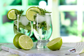 Glasses of cocktail with ice