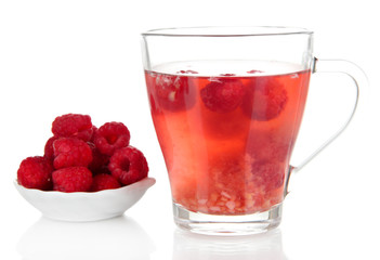 Cup of berry tea isolated on white