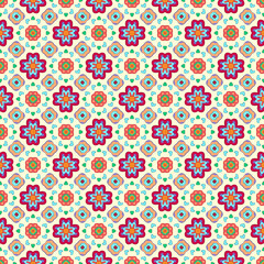 Geometric flower abstract colorful pattern on light background.