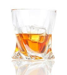 Glass of scotch whiskey, isolated on white