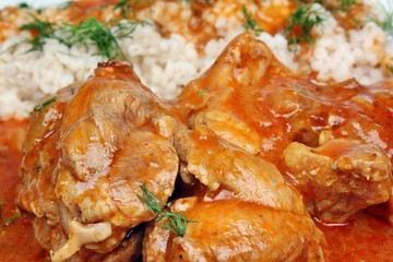 Dinner with meat and sauce