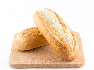 fresh baguette on white background