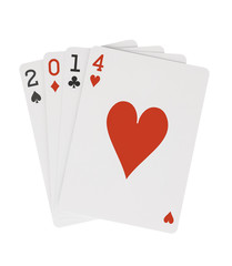 Year 2014 Playing Cards with Hearts on Top Clipping Path
