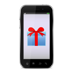 Smart-phone with a gift on the screen