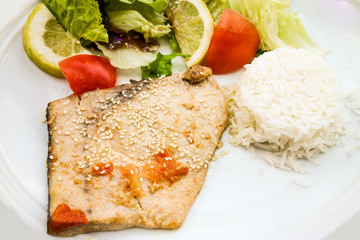 grilled seafood and vegetables