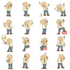 set of funny cartoon man and mobile phone
