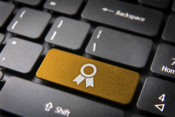 Gold ribbon keyboard key, business background