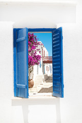Traditional greek window on Sifnos island, Greece - 54250746