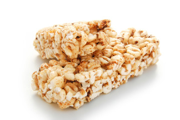 two pieces sweet rice puffs blocks on a white background