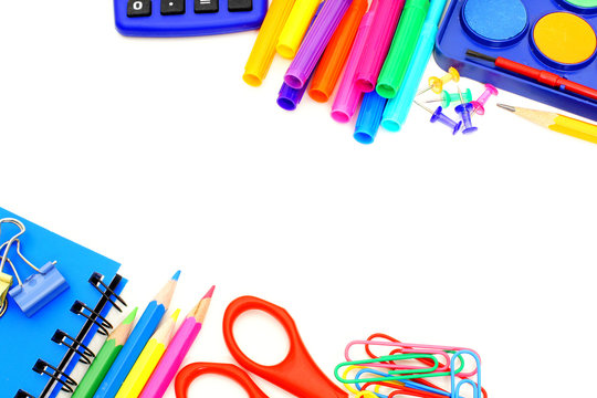 Colorful border of school supplies