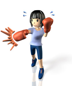 Young woman is in training for boxing.