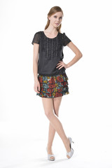 Full length fashion model posing on white background