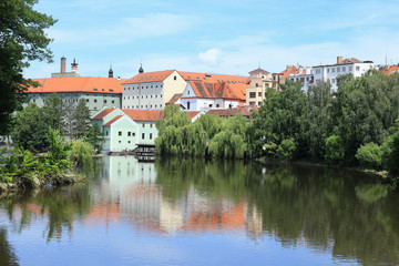 Naklejka na ściany i meble The medieval Town Pisek above River Otava, Czech Republic