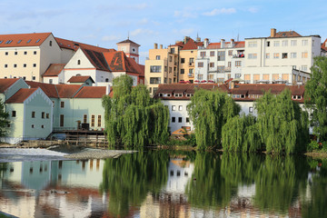 Fototapeta na wymiar The medieval Town Pisek above River Otava, Czech Republic
