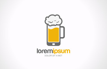Mobile beer glass pub logo design. Bar cafe creative concept