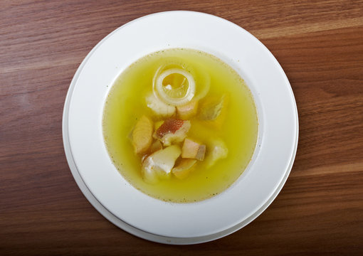 Ukha with sterlet , salmon .