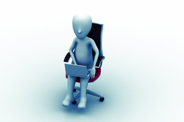 3d businessmen in office looking at laptop