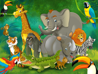 Fototapety  Animowane safari - ilustracja dla dzieci