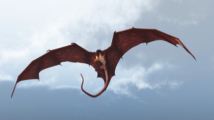 Fototapeta premium Red Dragon Attacking from a Cloudy Sky