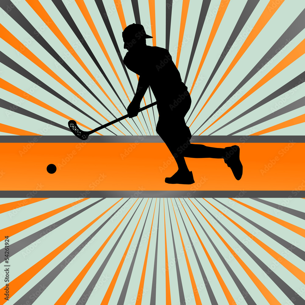 Wall mural floorball player vector silhouette background abstract burst