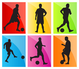 Fototapeta premium Soccer football player silhouette vector background set