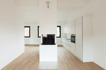interior new house, room with fireplace