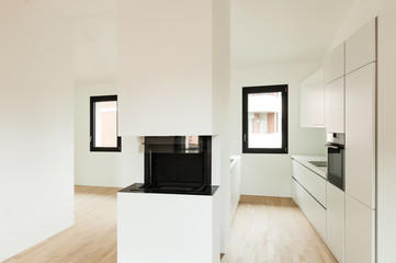 interior new house, room with fireplace