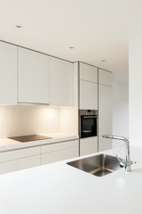interior new house, modern white kitchen