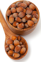 hazelnuts in a wooden bowl