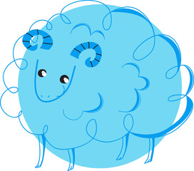 Cartoon animals,sheep in blue circle frame