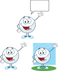 Golf Ball Cartoon Character Waving For Greeting.Collection