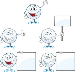 Golf Balls Cartoon Character Different Poses.Collection