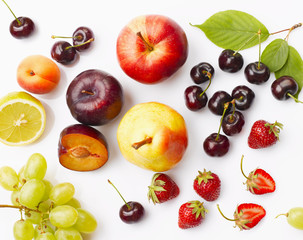 Various Fruits On White