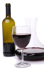Decanter, bottle and glass of wine