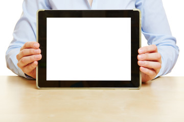 Hände halten Tablet Computer