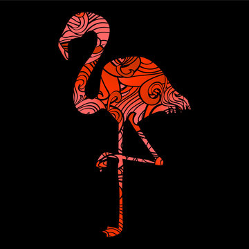 Silhouette of a flamingo filled with decorative texture